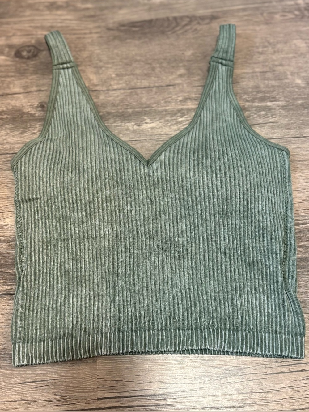 Wishlist Olive Ribbed V-Neck Crop Tank